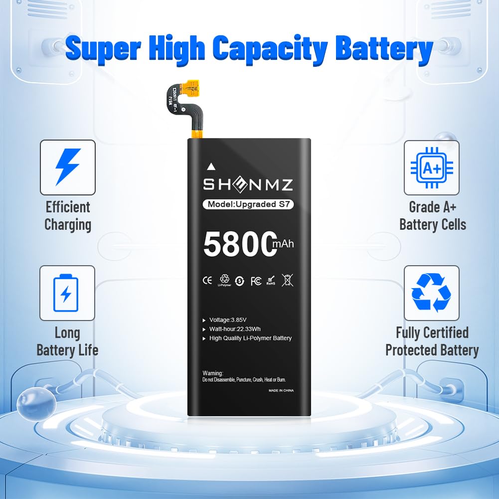Galaxy S7 Battery, [Upgraded] 5800mAh Li-Polymer EB-BG930ABE Replacement Battery for Samsung Galaxy S7 G930 G930V G930A G930T G930P G920V with Screwdriver Tool Kit-12 Months Warr