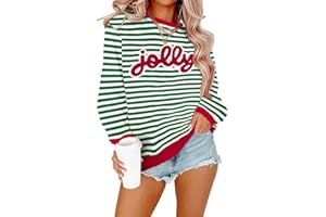 UNIQUEONE Christmas Sweatshirts for Women Jolly Glitter Patch Crewneck Sweater Xmas Vacation Long Sleeve Pullover Tops