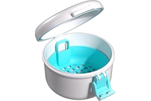 ARGOMAX Leak Proof Retainer Cleaner Case, Denture Cups for Soaking Dentures, Denture Travel Case (White+Blue).
