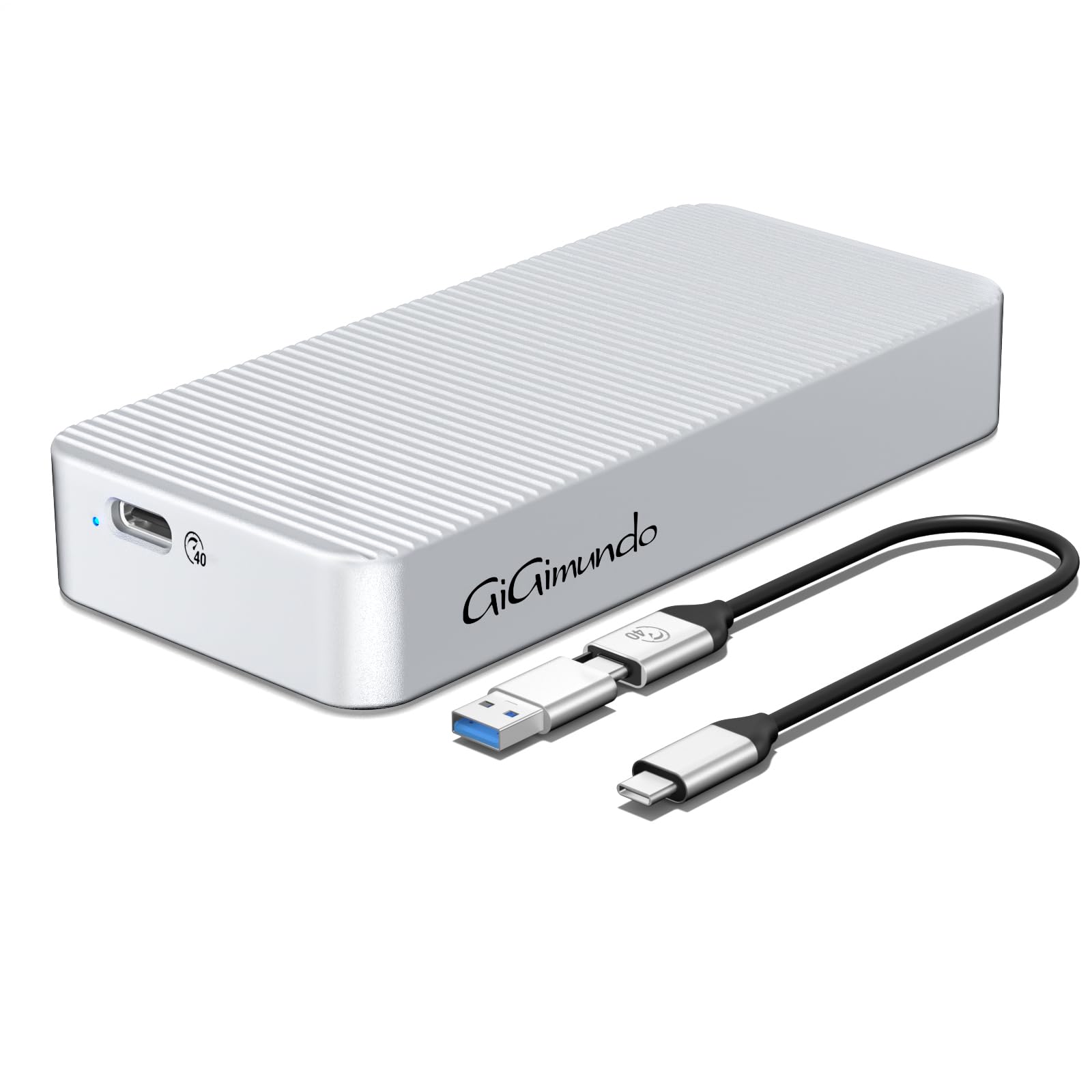 Photo 1 of GiGimundo AJM40C Ultra-Fast 40Gbps External SSD Enclosure - Compatible for Mac/PC with Thunderbolt 3/4 for High-Speed Data Transfer, 4K Video Editing, Gaming, Backup - Silver