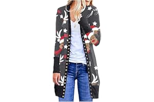 HYAERGF Christmas Lightweight Cardigan Sweater Womens Funny Ugly Xmas Tree Red Plaid Graphic Cardigans Open Front Coats Tops