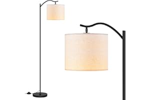 BoostArea Floor Lamp for Living Room,LED Arched Floor Lamp, Tall Modern Standing Lamp with Beige Linen Shade,Footswitch,Mid Century Floor Lamp for Bedrooms,Study Room,Office