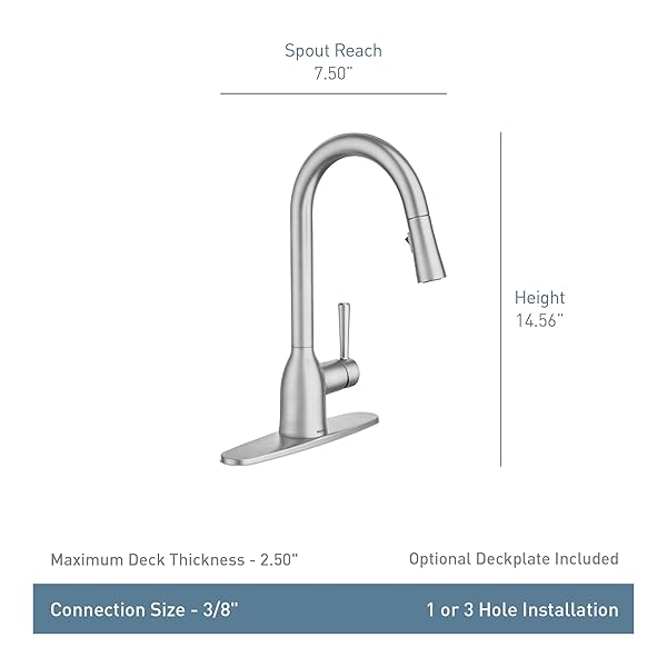 MOEN ADLER MATTE BLACK ONE-HANDLE HIGH ARC KITCHEN SINK FAUCET WITH POWER CLEAN, MODERN KITCHEN FAUCET WITH PULL DOWN SPRAYER, 87233BL