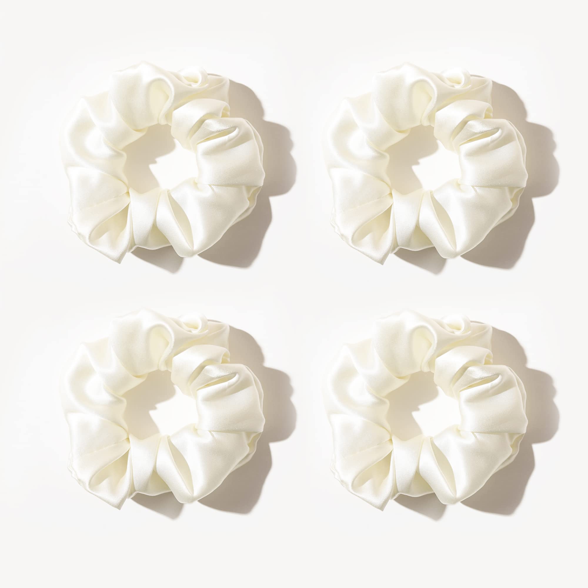 townssilk Silk Skinnie Hair Bobbles hairscrunchies 100% Pure Mulberry Silk 22 Momme Hair Friendly Luxury Elastic 4 Hair Bobbles Colour 4PC of White
