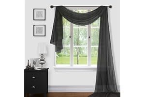 Sapphire Home Window Scarf Valance Curtains - Extra Long Sheer Valances for Windows - Voile Swag Curtains for Living Room, Kitchen, and Bedroom Decor, Weddings, Events - 37" x 216" - 1 pc - Black