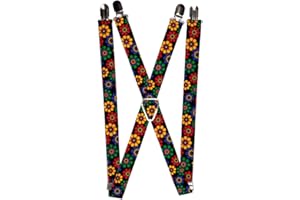 Buckle-Down Suspenders, Psychedelic Daisies Black Multi Color, Multicolor, 1.0-inch Wide