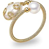 Sunongxin Pearl Ring, 14K Gold Wire Wrap Freshwater Pearl Ring for Vintage Jewelry, Adjustable Handmade Ring for Women June Birthstone Jewelry Gift