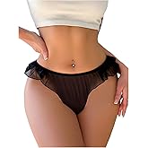 OYOANGLE Women's Sheer Mesh Thongs Ruffle See Through Low Rise Panties Underwear