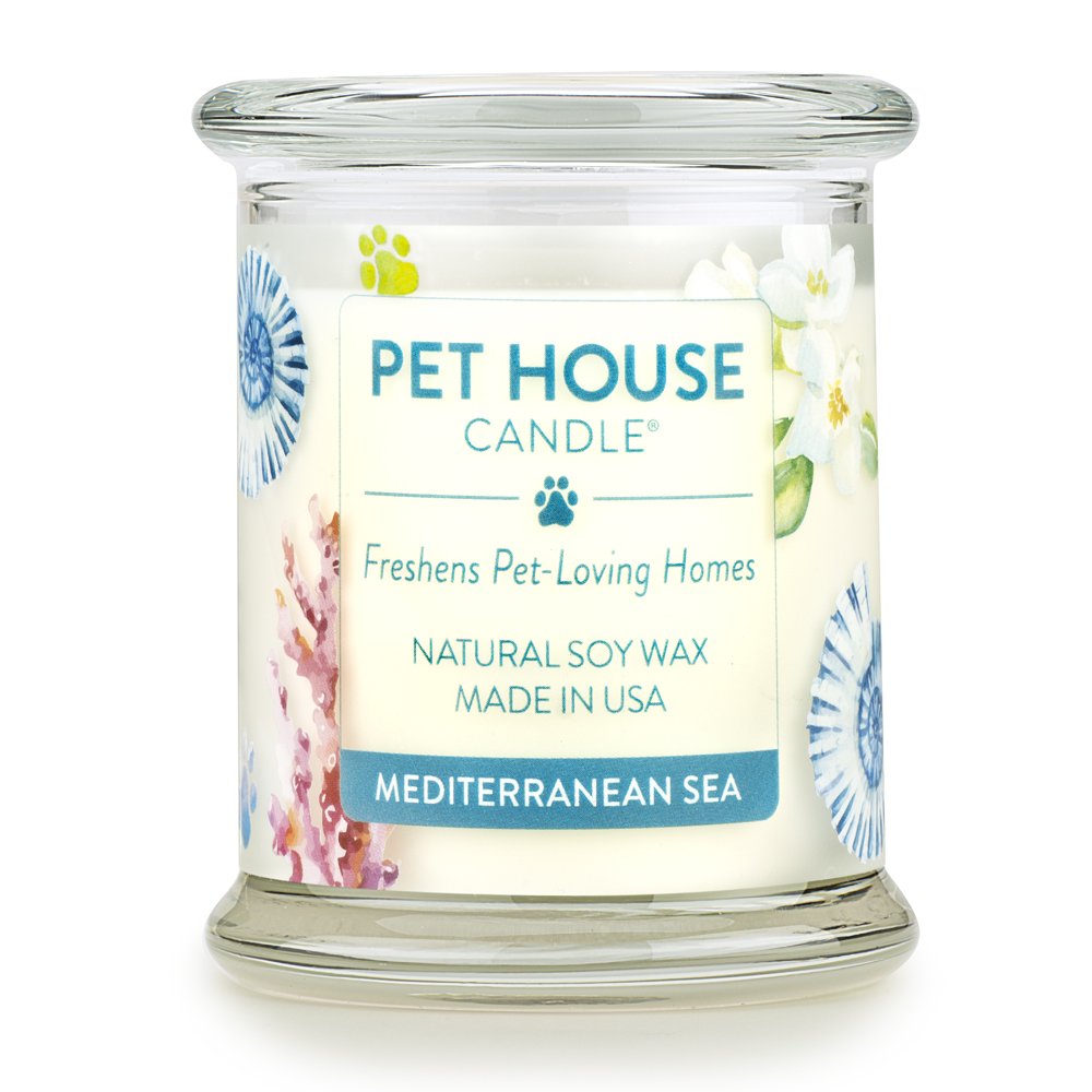 One Fur All 100% Natural Soy Wax Candle, 20 Fragrances - Pet Odor Eliminator, Appx 60 Hrs Burn Time, Non-toxic, Eco-Friendly Reusable Glass Jar Scented Candles – Pet House Candle, Mediterranean Sea