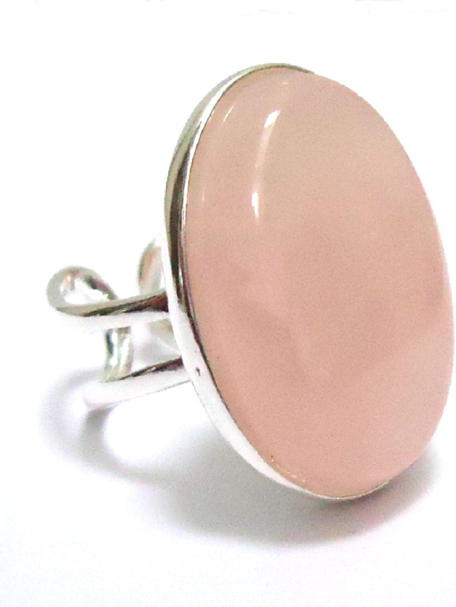 Large Silver Plated Adjustable Ring with Semi-Precious Stone Setting