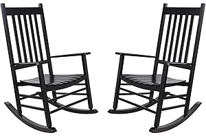 MAMIZO Wooden Rocking Chair Outdoor with High Back, Oversized Rocking Chair Indoor, Easy to Assemble for Garden,Lawn,Balcony,Backyard,Porch,Wooden Rocking Chair Set of 2,Porch Rocker 2PCS