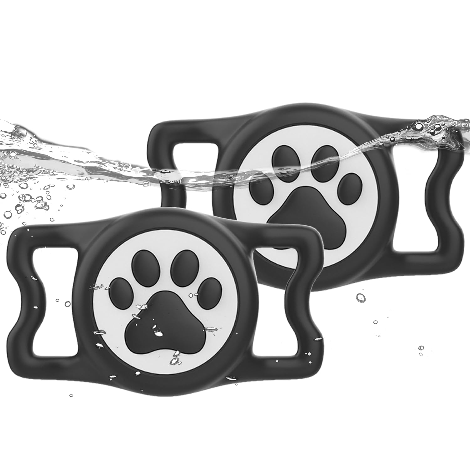 Photo 1 of WhoseID IP68 Waterpoof Dog Airtag Holder, Stretchy Silicone Full Body Covered Apple Air Tag Holder for Dog Cat Collar Fit All Width Collar (2* Black, 2 Pack)