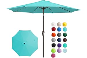 JEAREY 9FT Outdoor Patio Umbrella Outdoor Table Umbrella with Push Button Tilt and Crank, Market Umbrella 8 Sturdy Ribs UV Protection Waterproof for Garden, Deck, Backyard, Pool (Peacock Blue)