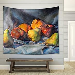 Oil Painting on Canvas of a Fruit Composition - Fabric Wall Tapestry Home Decor - 51x60 inches