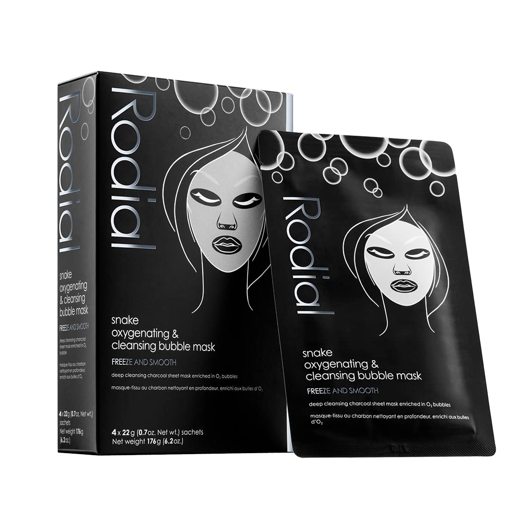 Rodial Snake Bubble Sheet Mask (Box of 4 Sachets), Wrinkle-Freezing Effect, Detoxifying and Deeply Cleansing Sheet Mask, Hyaluronic Acid and O2 Bubbles