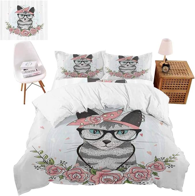 Amazon Com Vroselv Home Bedding 3d Hipster Cool Cat Portrait