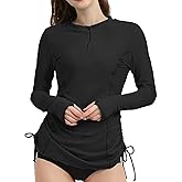 LilyCat Women's Rash Guard Long Sleeve Sun Protection Clothing Half Zip Swim Shirt Side Adjustable Swimsuit Tops