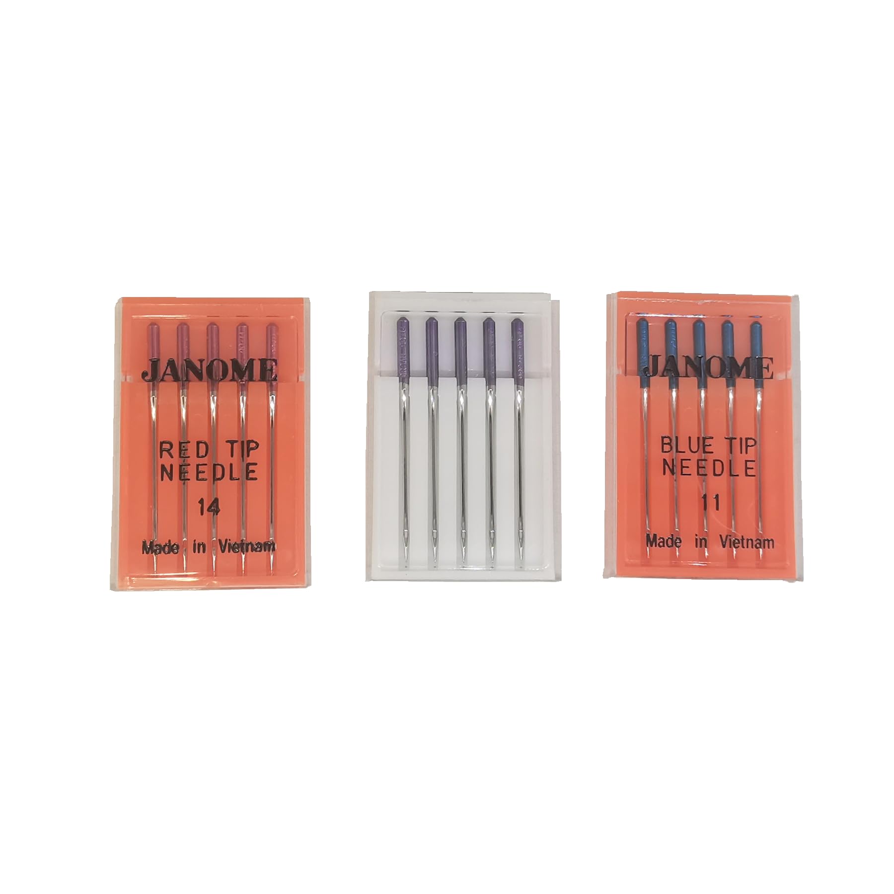 Janome Sewing Machine Blue Tip Needle Size 11 Purple Tip Needles Designed for Stretch Size14 Red Tip Needles Size 14