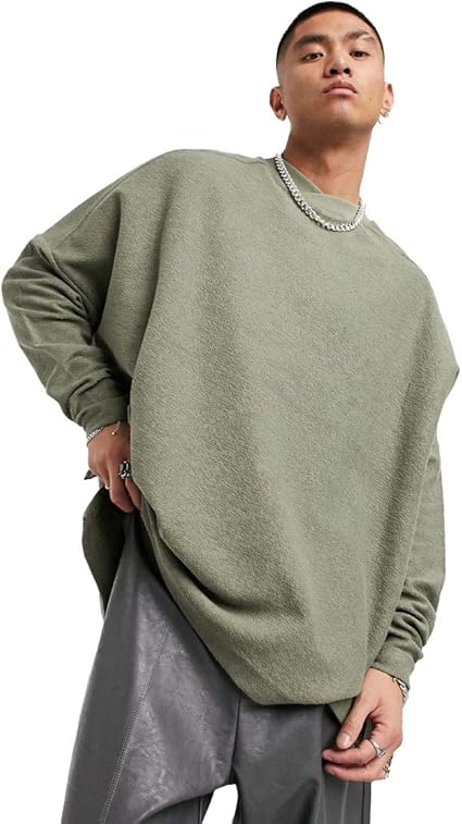 Amazon エイソス スウェット トレーナー メンズ Asos Design Oversized Turtle Neck Sweatshirt Khaki Reverse Loopback With Raw He 011a 並行輸入品 トレーナー パーカー 通販
