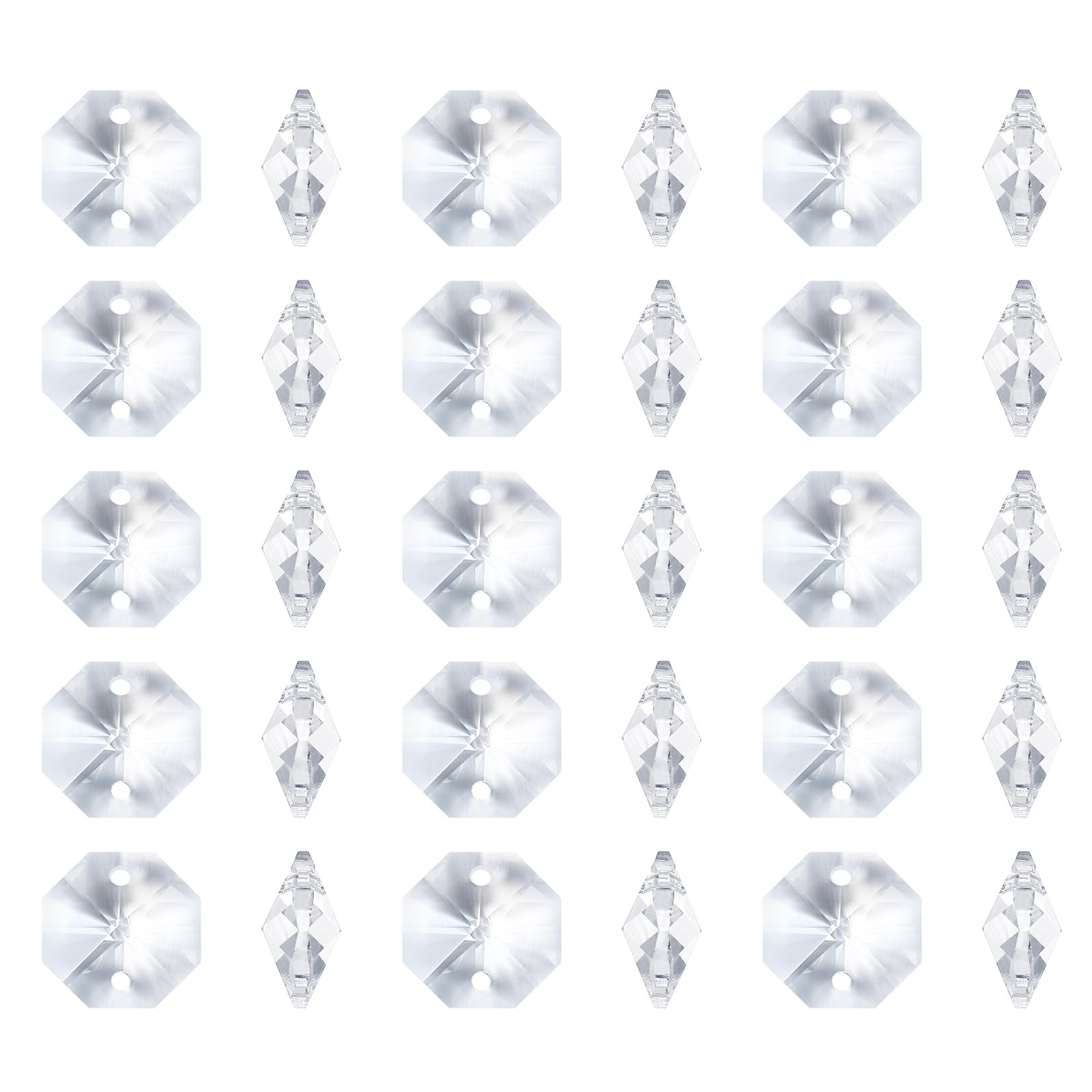 PATIKIL K9 Crystal Octagon Beads with Hole Pendants, 50 Pack 14mm Chandelier Prisms Parts Ornaments Hanging Beads for DIY Arts Crafts Decoration, Clear