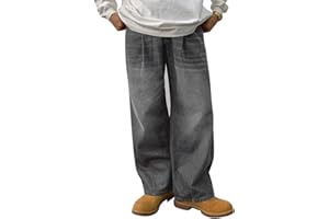 HUNGSON Mens Baggy Jeans for Men Women Y2k Skater Vintage Plain Pants Casual Wide Leg Jeans Loose Fit Denim Jeans