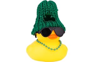 CoFuBcad Rubber Duck Car Dashboard St. Patrick's Day Decoration Cute Car Ornaments Accessories with Lucky Green Shamrocks Hat, Necklace and Sunglasse(B1)
