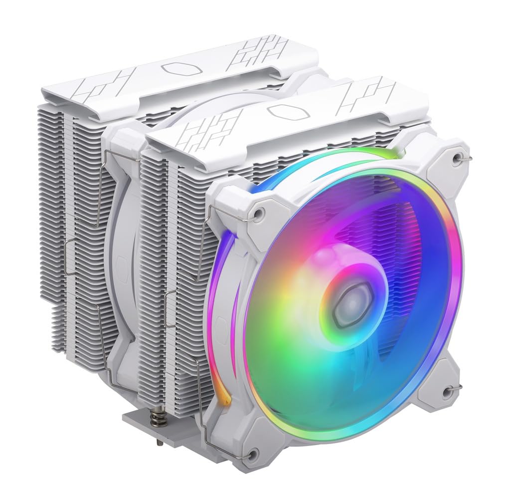 Cooler Master Hyper 622 Halo White Dual Tower CPU Air Cooler, 120 Halo² PWM Fan, Dual Loop ARGB, 6 Copper Heat Pipes, Nickel-Plated, 154mm Tall, AMD Ryzen AM5|AM4, Intel LGA 1851|1700|1200 Brackets