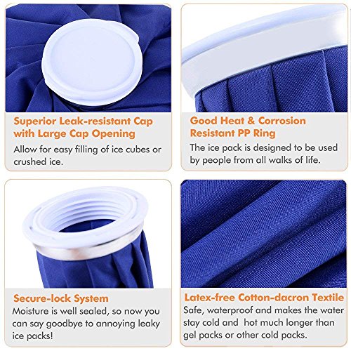 Ice Cold Pack Ohuhu 9" Reusable Ice Bag Hot Water Bag for Injuries, Hot & Cold Therapy and Pain Relief, No-Leak Waterproof Ice Bag, Blue - Image 3
