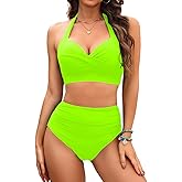 Tempt Me Women Two Piece Swimsuit High Waisted Bikini Halter Vintage Retro Bathing Suit Push up Swimwear