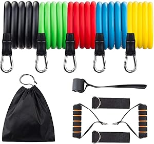 REDESS Resistance Bands Set Portable Home Gym Accessories with Door Anchor, Handles, Waterproof Carry Bag, Legs Ankle Straps for Resistance Training 11 Packs