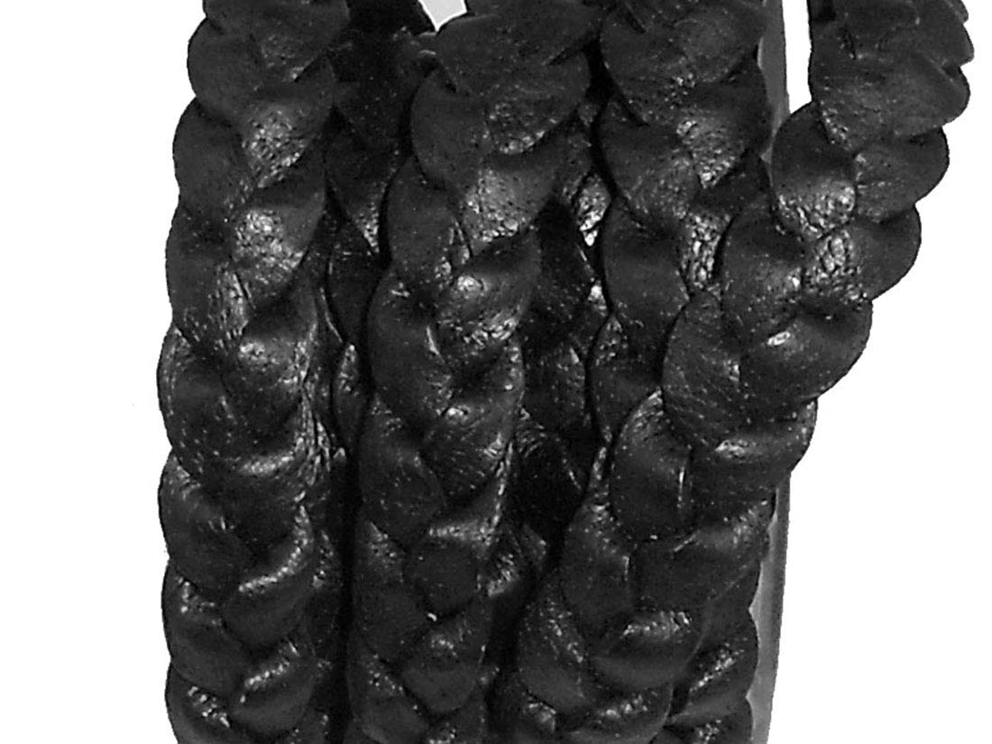 Cords Craft Leather Bracelet Cord, 10mm 3 Ply Flat Braided, Genuine Leather, Hand Braided, Black, 2 Meters