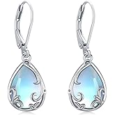 Dangle Earrings Sterling Silver Moonstone/Turquoise/CZ/Crystal Earrings for Women Tree of Life Animal Filigree Leverback Earrings Jewelry Gifts