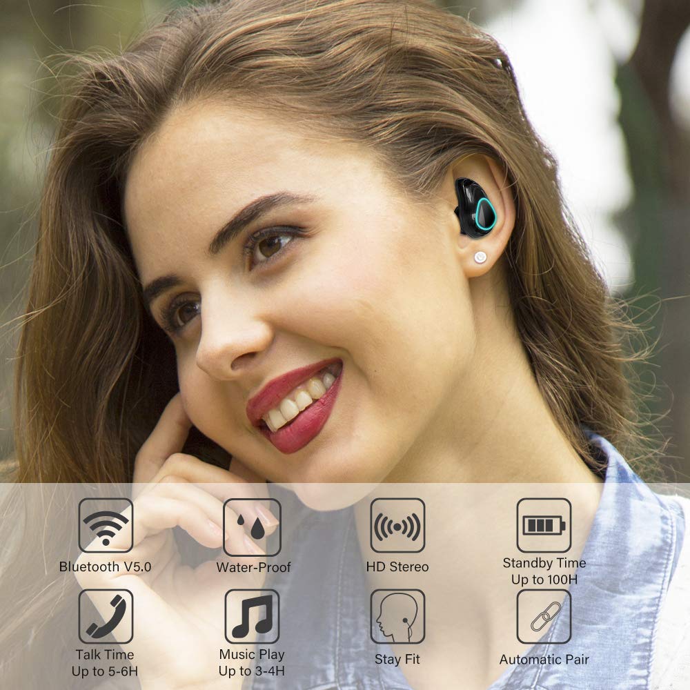 Veroyi TWS-E9 Bluetooth 5.0 Wireless in-Ear Earbuds True Wireless Stereo Headphones, HiFi Bass Sound.