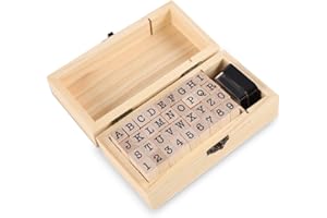 APVOK Wooden Rubber Stamps Set - 36 PCS Small Vintage Alphabet Letter Number Stamps Kit with Storage Box for Scrapbook,DIY Craft Card,Painting,Photo Album