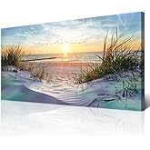 Wapluam Large Wall Art For Living Room Canvas Wall Decor For Bedroom Office Decorations Sea Beach Scenery Wall Paintings Prints Artwork Ocean Seascape Pictures Modern Home Decor Art Work 48X24 in