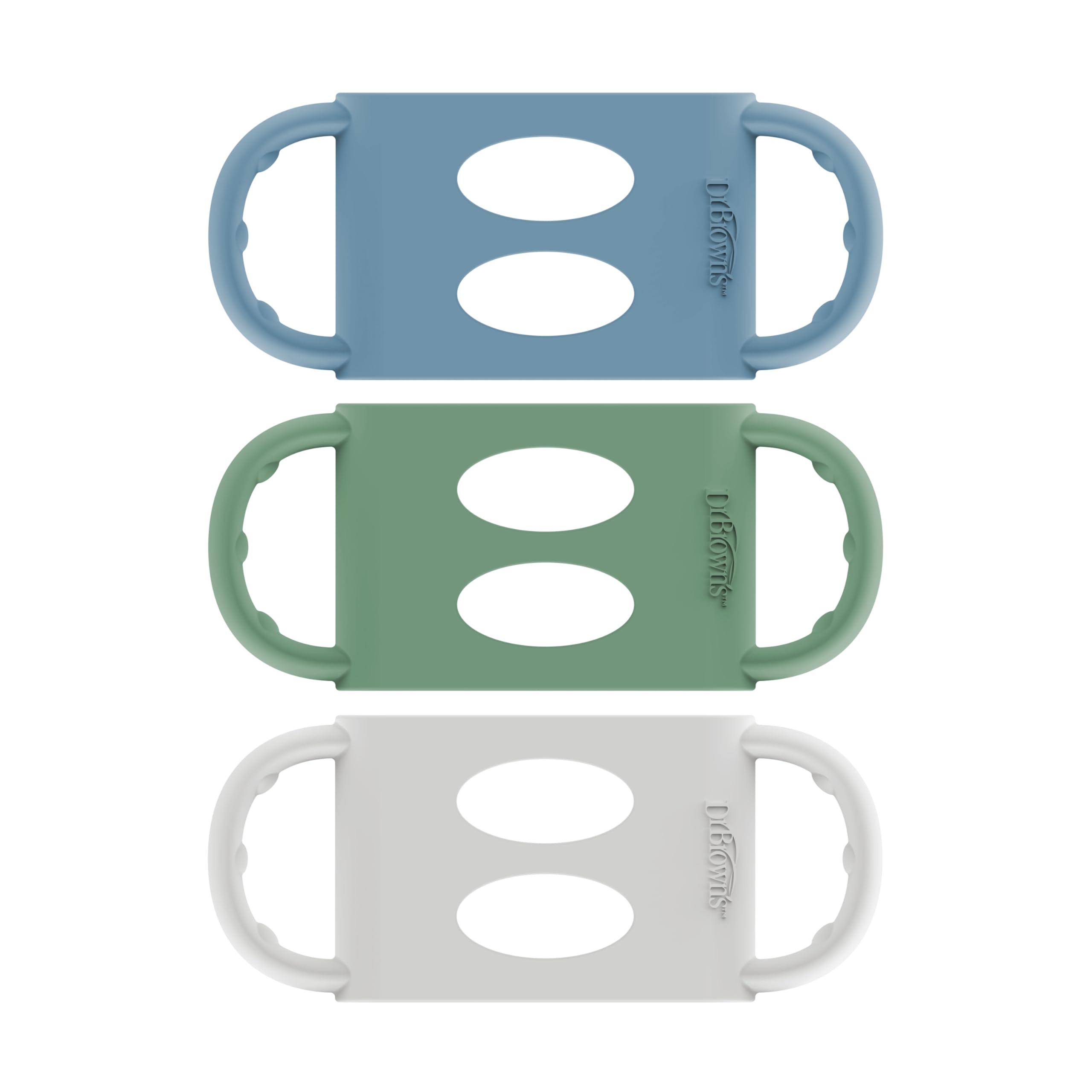 Photo 1 of Dr. Brown's Wide-Neck Baby Bottle Handles, 100% Silicone, Easy Grip Removable Handles for Bottle to Sippy Cup Transition, Blue/Gray/Green, 3-Pack, 4m+