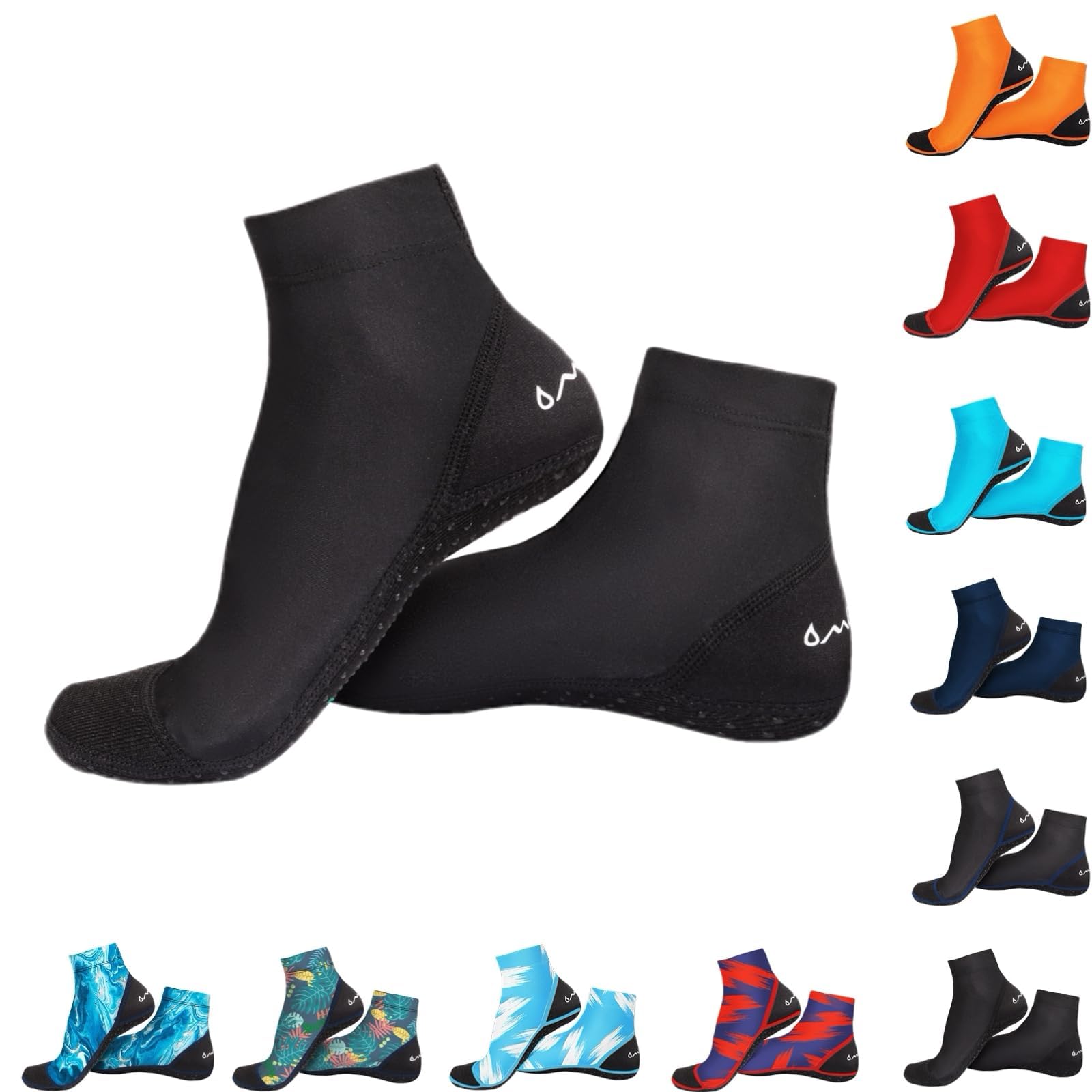 Photo 1 of OMGear Water Socks Sand Proof Hosiery Quick Dry Swim Dive Socks for Sand Soccer Beach Volleyball(Black02,XS)