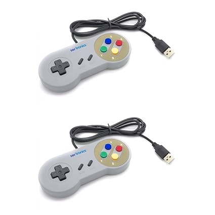 USB 2.0 Controller/Gamepad im SNES Design grau - 2er Set - passend für: Windows PC, Mac, Linux, Raspberry Pi/RetroPie