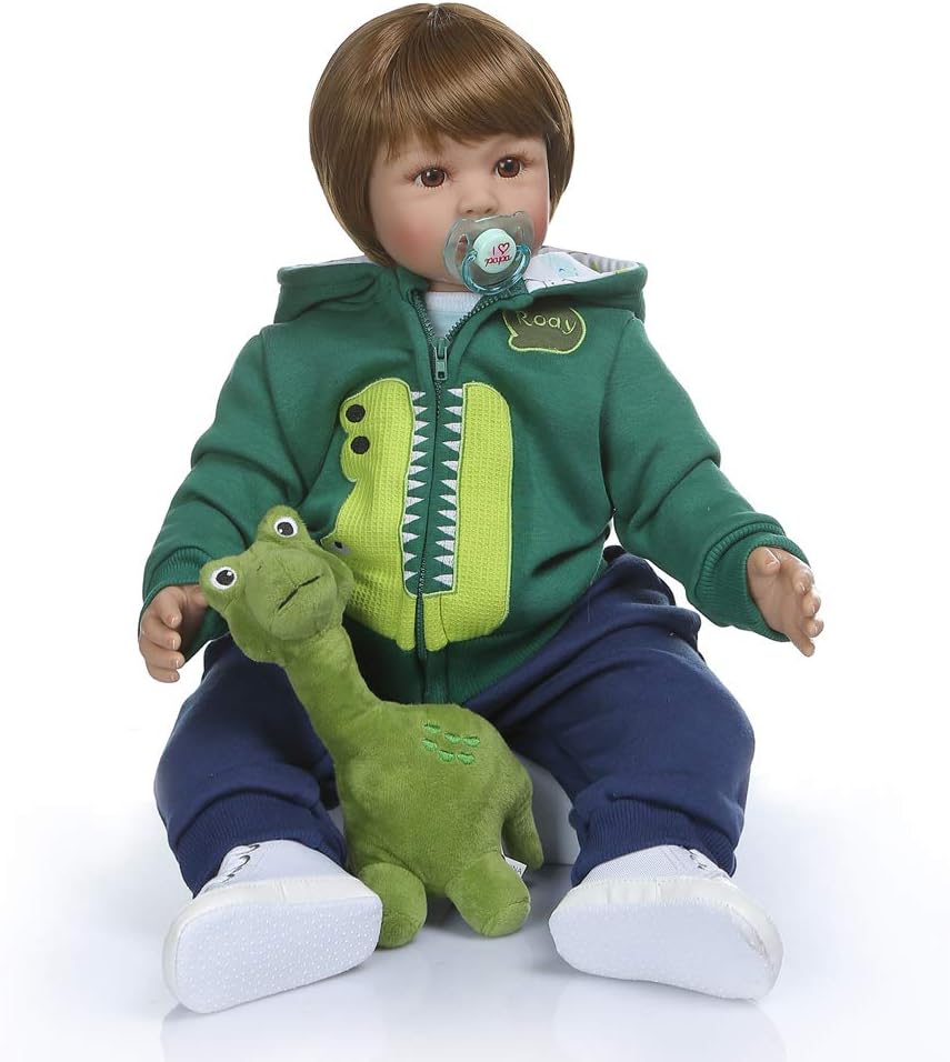 Pinky Reborn Dolls Cloth Body 24 Inch 60cm Dinosaur Clothes Reborn Toddler Boy Doll Real Looking Soft Silicone Vinyl Newborn Dolls Toy