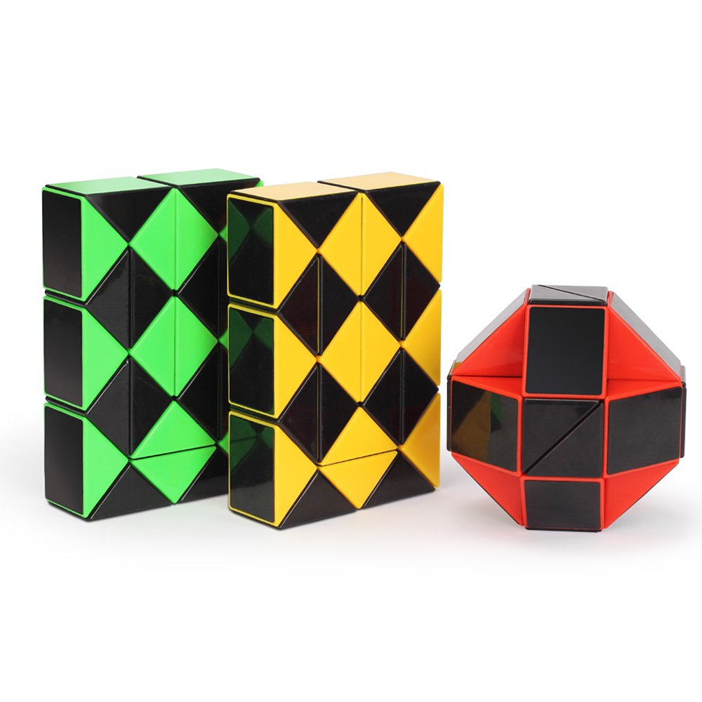 Speed Cube Snake Ruler Cube Puzzle Pack | 24 Wedges Twist Puzzle Toys | 3 Magic Snake Cubes Collection in 1 Box | Stickerless Cube Toys