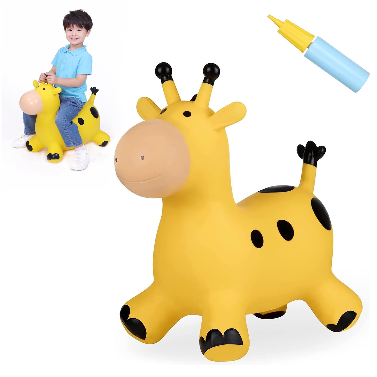 INPANY Bouncy Horse, Giraffe Hopper Toys, Toddlers Bouncing Animal, Inflatable Jumping Hopping Horse, Ride on Rubber Bouncer, Outdoor Indoor Birthday Gifts for 2 3 4 Year Old Girls Boys