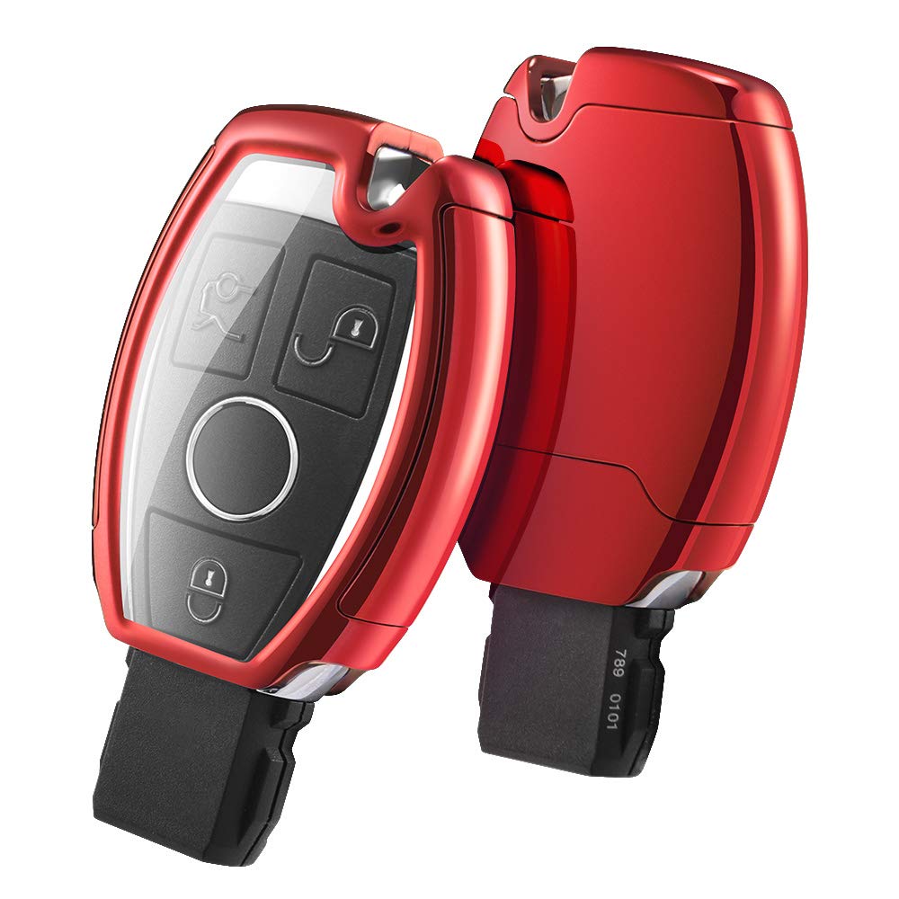 OATSBASF Car Key Cover for Mercedes Benz, Protective Key Cover for Mercedes W204 W211 2-3 Button Keyless A B C E Class (Red)