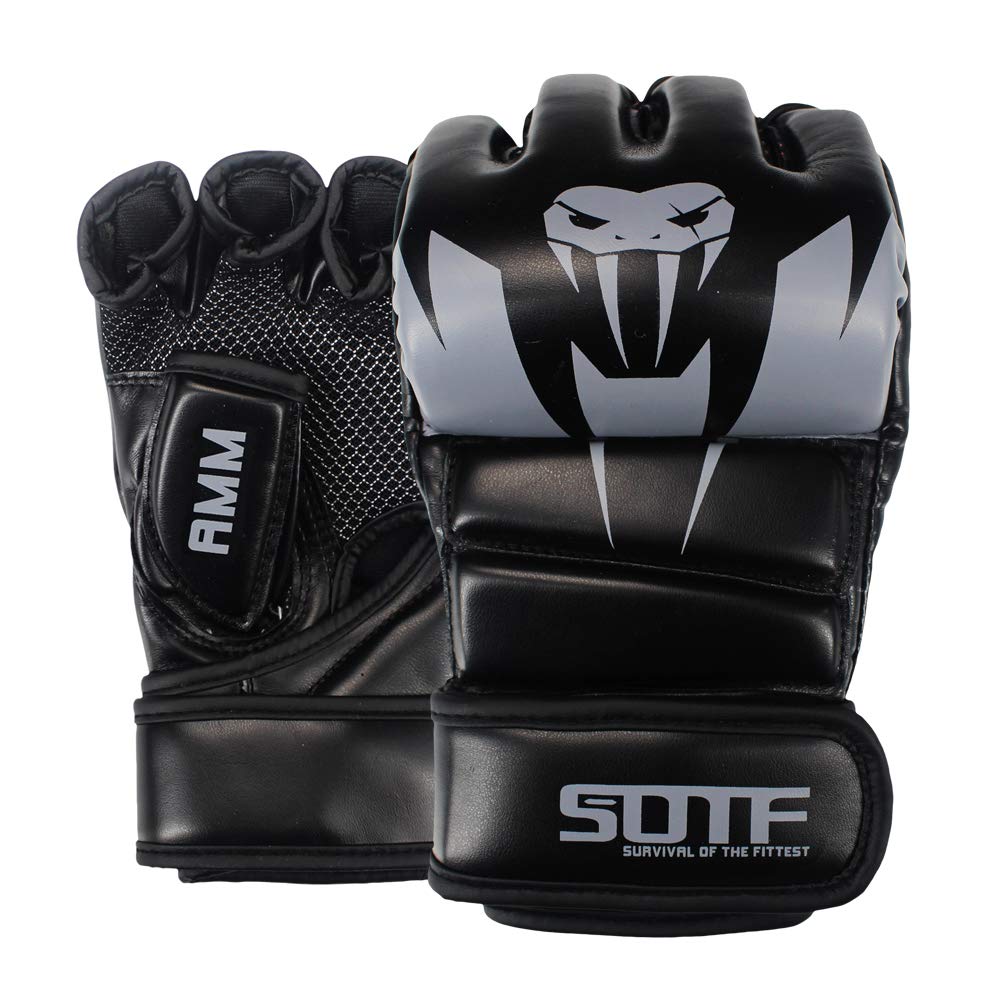 SOTF Punching Gloves for Adults MMA Training Gloves Men Fight Boxing Gloves Open Fingers Women Gray