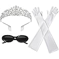Obavioy Halloween Princess Costume Accessories Women Crystal Crown Headband Long Gloves Sunglasses Dress Up Party
