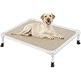 Veehoo Chew Proof Elevated Dog Bed - Cooling Raised Pet Cot - Silver Aluminum Frame and Durable Textilene Mesh Fabric, Unique Designed No-Slip Feet for Indoor or Outdoor Use, Beige Coffee, Medium