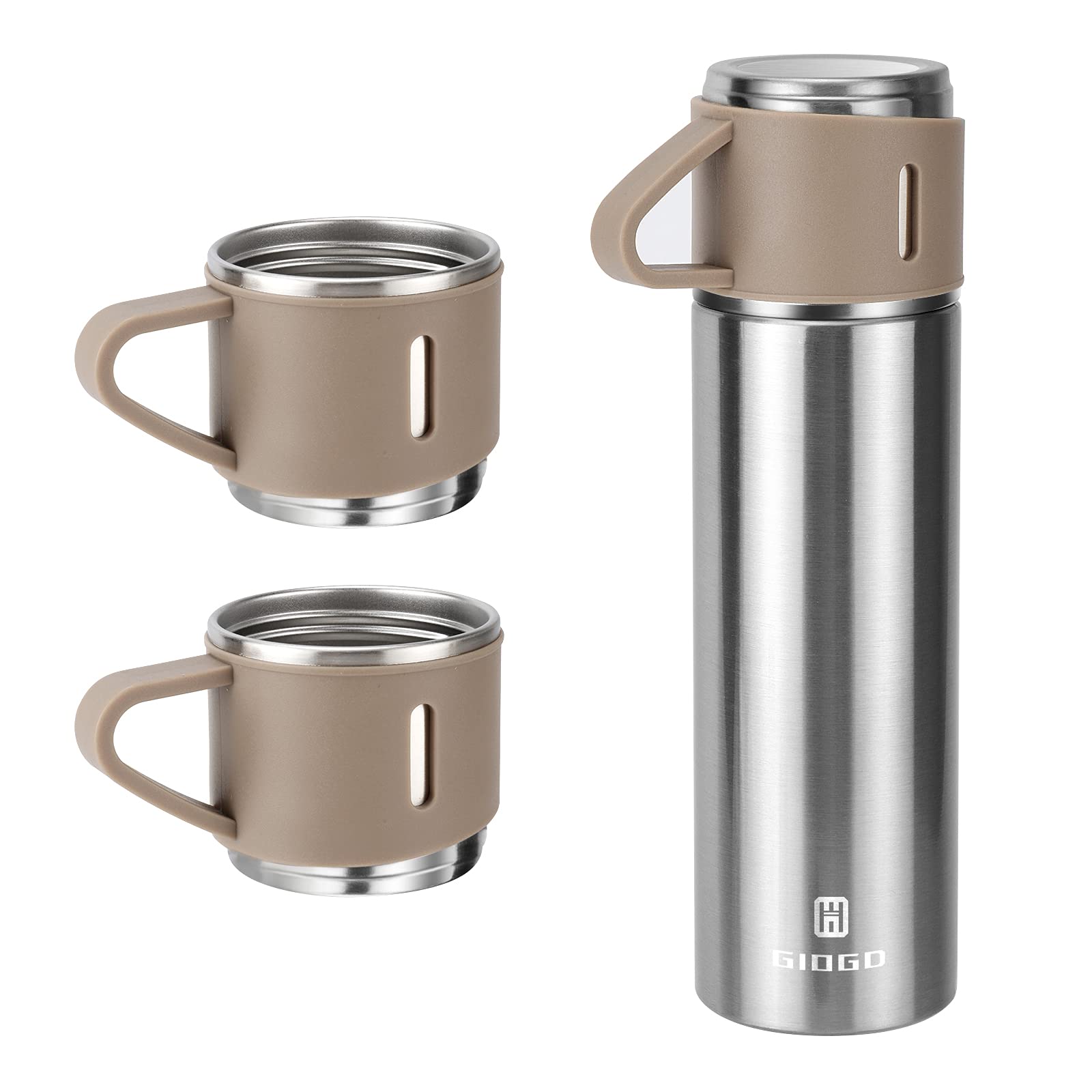 Vacuum Insulated Flask 500ml/16.9oz Stainless Steel Thermo Bottle with Cup for Coffee Water Hot and Cold Drink Flasks.(Brown,Set) โ image 1