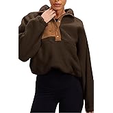 Aoang Womens Oversized Sherpa Jacket Fuzzy Fleece Teddy Coat with Pockets Colorblock S-XL