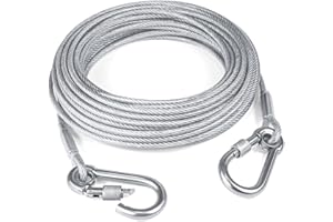 Tresbro 50FT Reflective Dog Tie Out Cable for Dogs Up to 250 Pounds, Steel Wire Dog Leash Cable with Stainless Dual Fix Buckle, Lightweight and Enduring, Dog Chains Outside for Outdoor,Yard,Camping