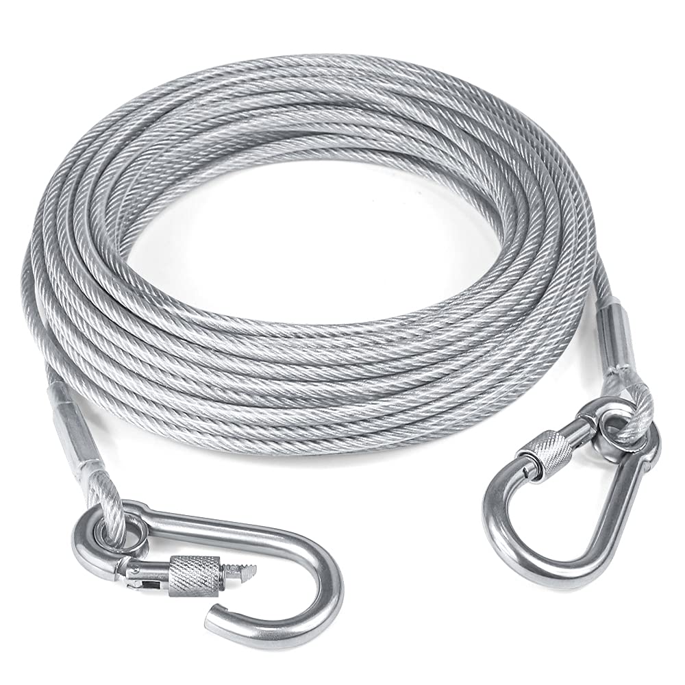 Photo 1 of Tresbro 30FT Reflective Tie Out Cable for Dogs Up to 250 Pounds, Steel Wire Lead Leash Cable with Stainless Dual Fix Buckle, Lightweight and Enduring, Outdoor Dog Chains for Outside,Yard,Camping
