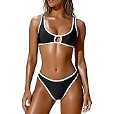 SOULSHE Sexy Bikini Sets for Women Two Piece Color Block Bathing Suit Women's High Leg Thong Swimsuits